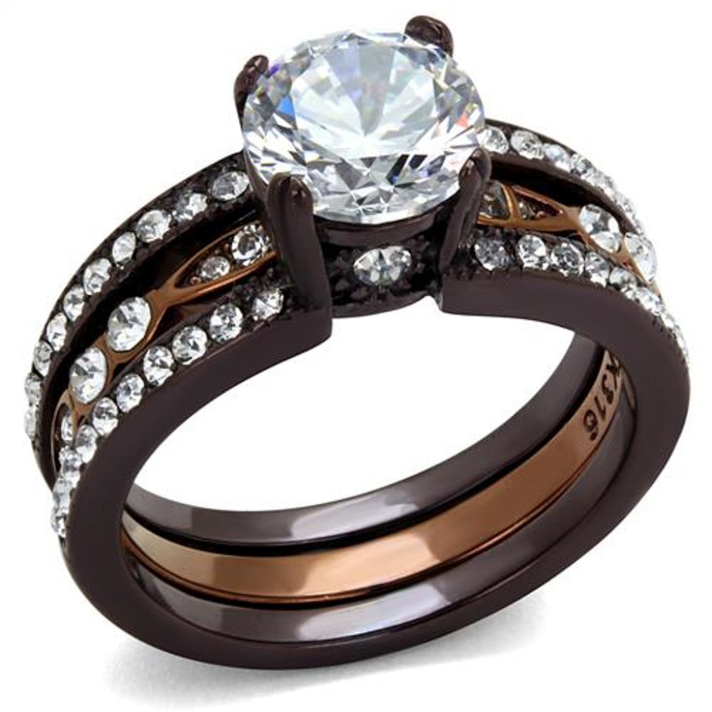 2.75 Ct Zirconia Stainless Steel Wedding Ring Set
